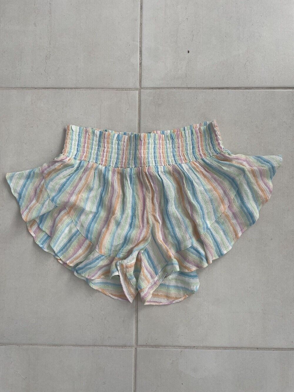 Revolve Lovers + Friends Shorts Multicolor Striped Metallic Catalina